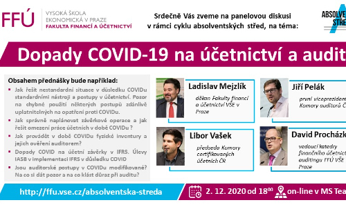ONLINE Absolventská středa: panelová diskuse na téma "Dopady COVID-19 na účetnictví a audit"